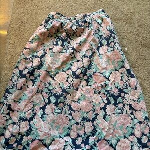 Navy Floral Maxi Skirt with Pink & Mint Blooms